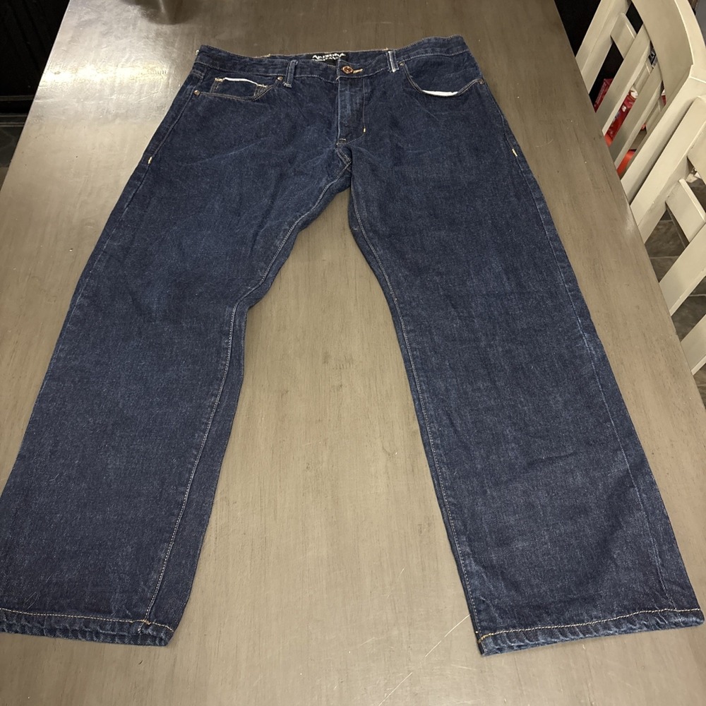Arizona Slim Straight Selvedge Dark Jeans Size 36x29 Leather Patch